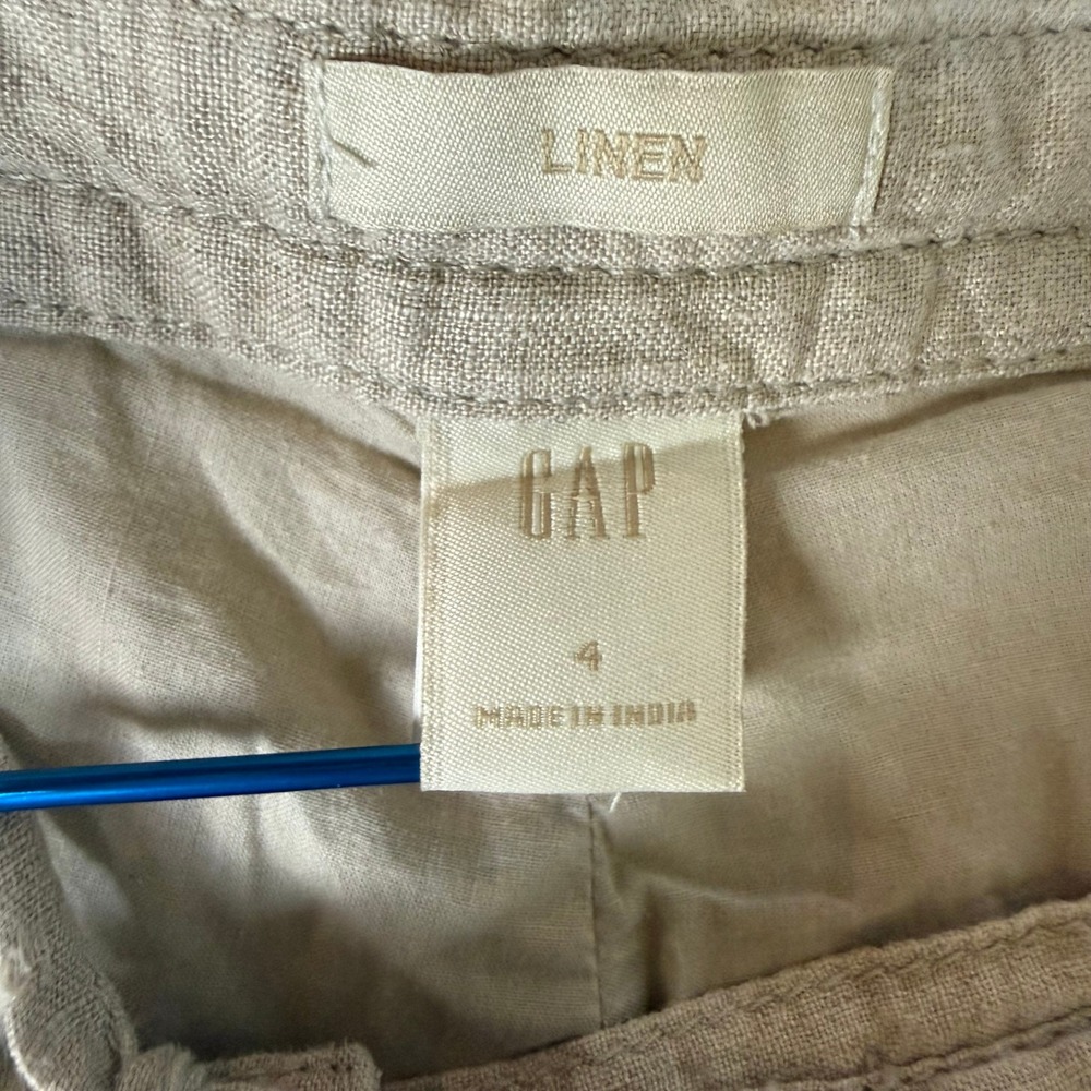 Gap Pants Women 4 Beige Khaki 100% Linen Straight Leg Drawstring Lined Trousers - Picture 6 of 16